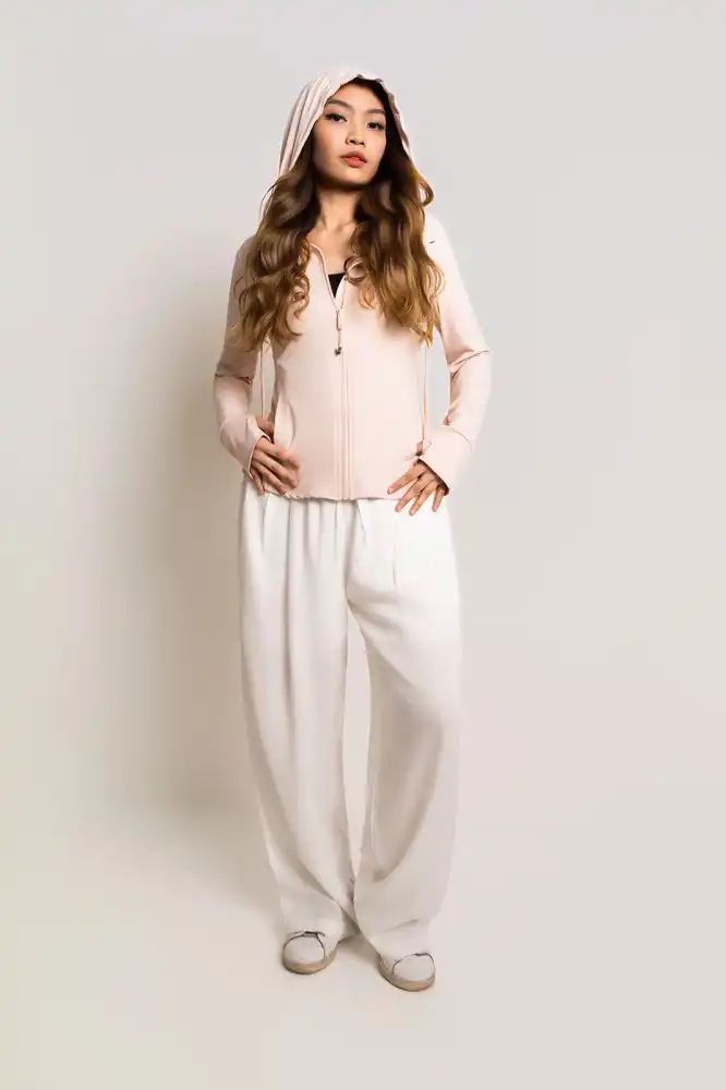 Anggun Active - Sporty Ribbed Zip Hoodie Top